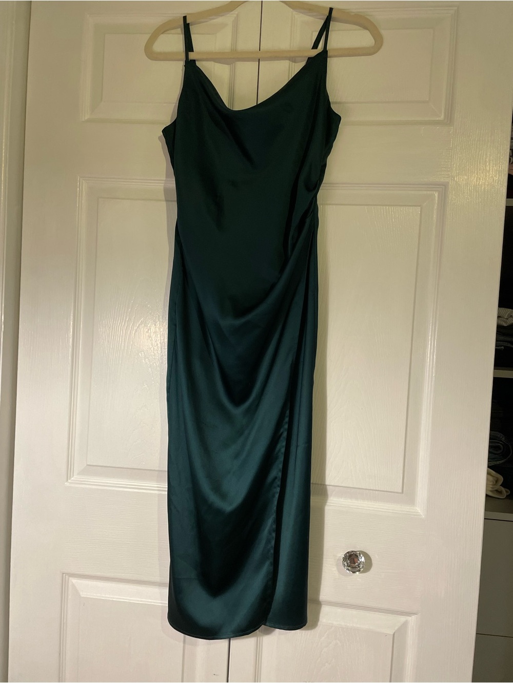 re:named Emerald Satin Slip Midi Dress
